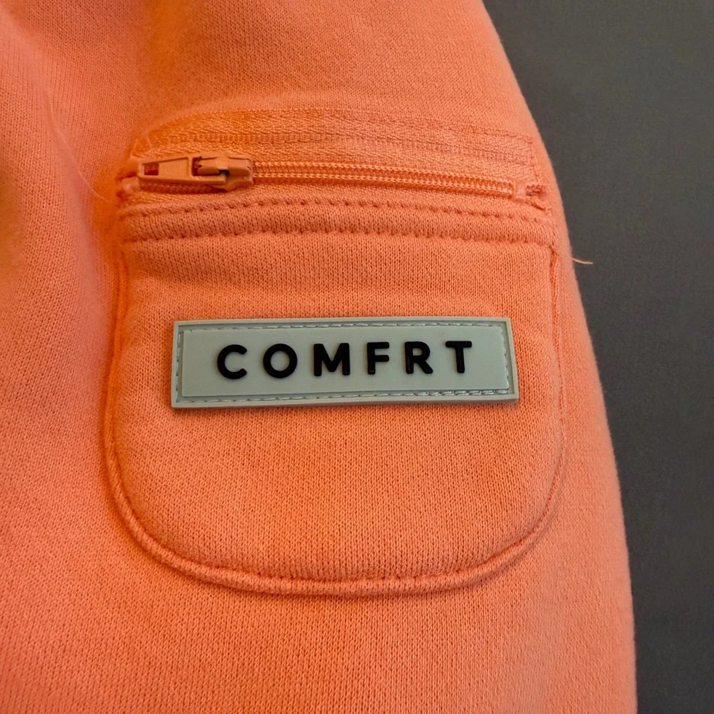 Comfrt Zip‎ Up Hoodie Unisex Medium Orange Streetwear Utility Fleece Jacket
